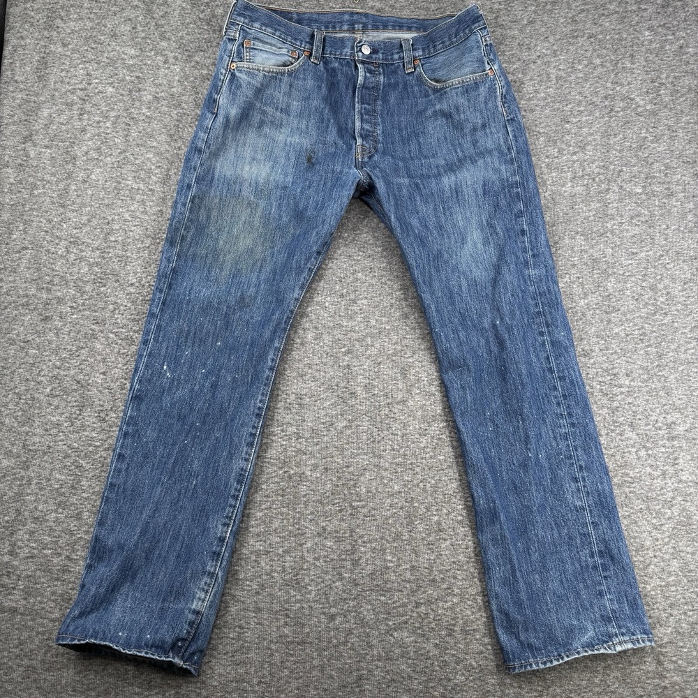 Levis 501 Original Fit Jeans Mens 36x32 Button Fly Medium Wash Straight Leg Blue